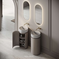 Rotunda Vanity Unit & Stone Basin 420mm Sabbia Grigio Oak